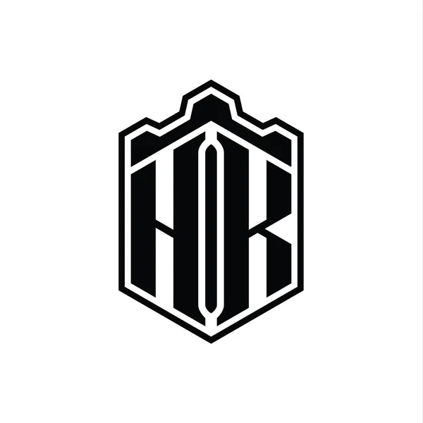 Betű Logo Monogram Hatszög Pajzs Alakú Korona Kastély Geometrikus Körvonalazott — Stock Fotó