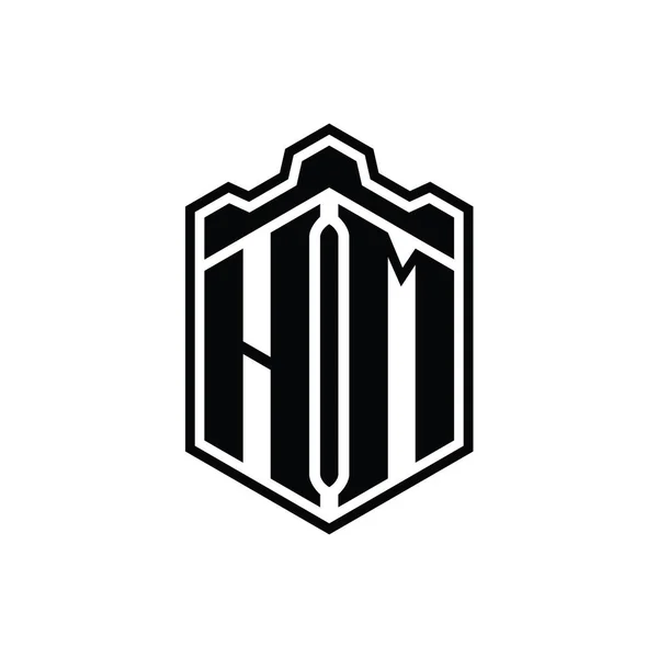 Літера Логотип Монограма Шестикутника Форми Щита Коронка Геометричний Замок Шаблоном — стокове фото