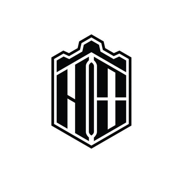 Ho字母Logo六边形盾形冠冕几何图形与轮廓样式设计模板 — 图库照片