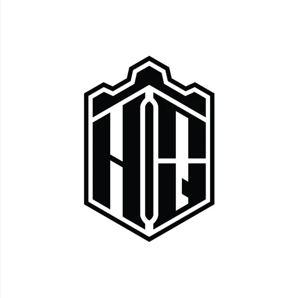 List Główny Logo Monogram Sześciokąt Tarcza Kształt Korony Zamek Geometryczny — Zdjęcie stockowe