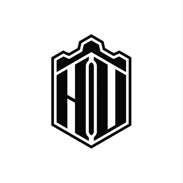 Dopis Logo Monogram Šestiúhelník Štít Tvar Koruny Hrad Geometrický Obrysem — Stock fotografie