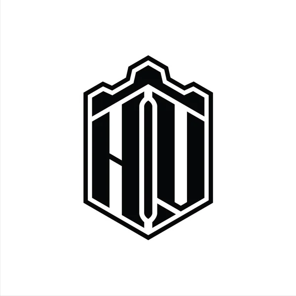 Hv字母Logo六边形盾体冠冕几何与轮廓样式设计模板 — 图库照片