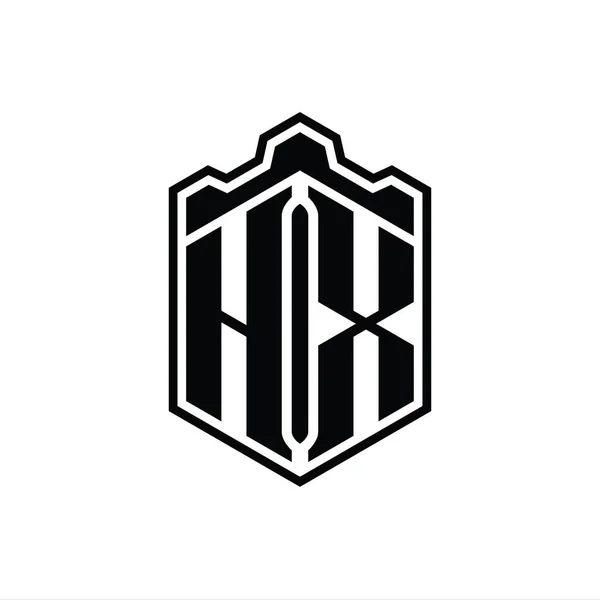 Hx字母Logo六边形盾体冠冕几何图形与轮廓样式设计模板 — 图库照片