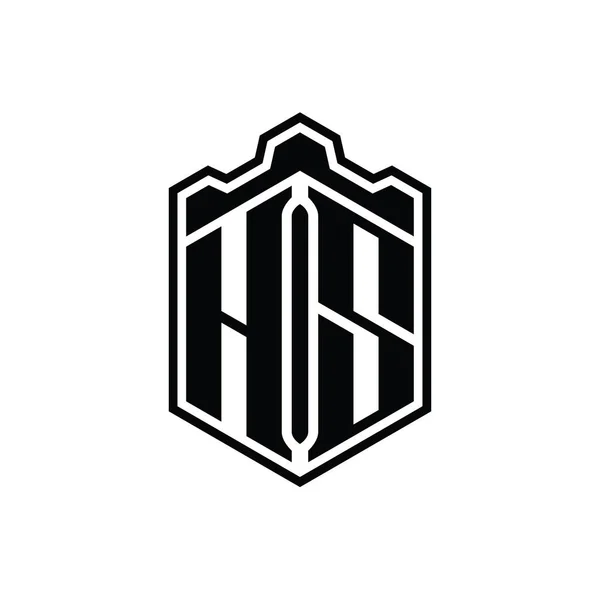 Letter Logo Monogramı Altıgen Kalkanı Şeklindeki Taç Kale Geometriği Tasarım — Stok fotoğraf
