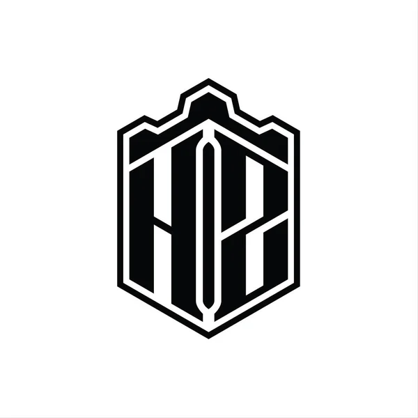 List Logo Monogram Sześciokąt Tarcza Kształt Korony Zamek Geometryczny Zarysu — Zdjęcie stockowe