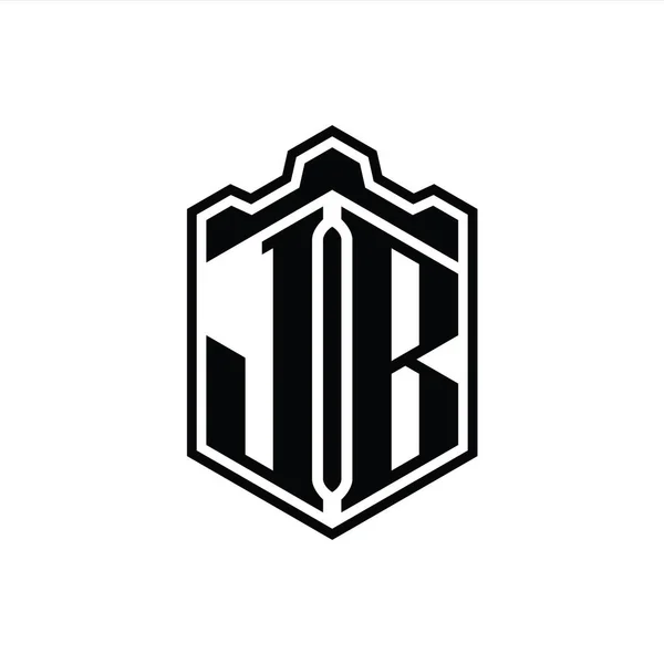 Harfi Logo Monogram Altıgen Kalkan Şekilli Taç Kale Geometriği Tasarım — Stok fotoğraf
