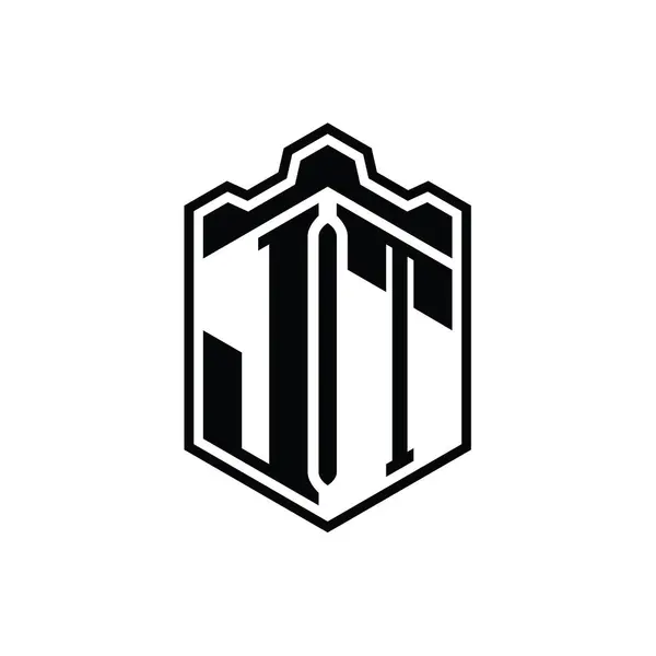 Letter Logo Monogram Altıgen Kalkan Şekilli Taç Kale Geometriği Tasarım — Stok fotoğraf