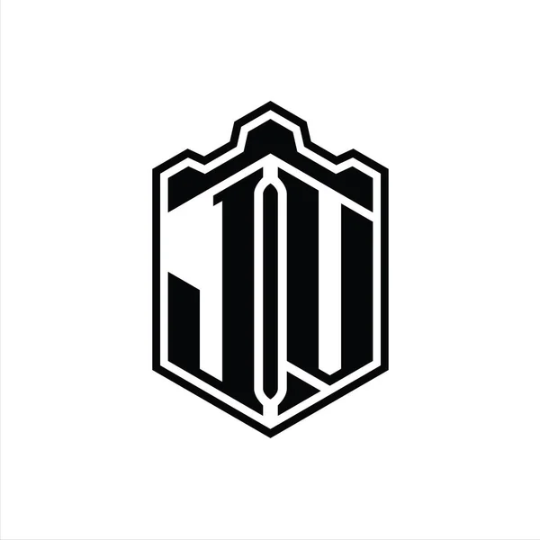 Letter Logo Monogramı Altıgen Kalkanı Şekilli Taç Kale Geometriği Tasarım — Stok fotoğraf