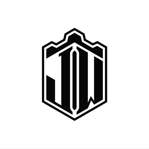 Letter Logo Monogram Altıgen Kalkan Şekilli Taç Kale Geometriği Tasarım — Stok fotoğraf