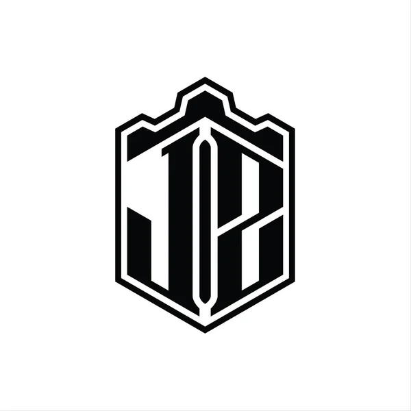 Jz字母Logo六边形盾体冠冕几何图形与轮廓样式设计模板 — 图库照片