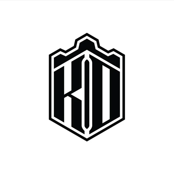 Lettera Logo Monogramma Esagono Forma Scudo Corona Castello Geometrico Con — Foto Stock