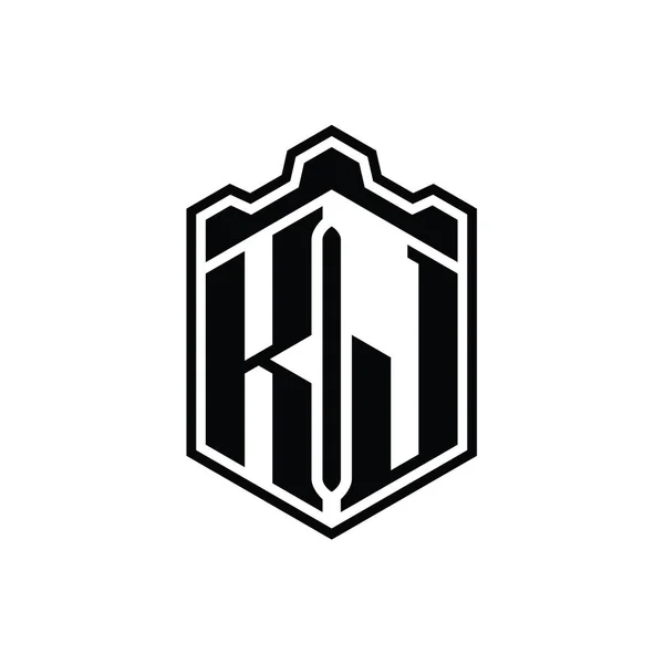 Carta Logo Monograma Hexágono Escudo Forma Corona Castillo Geométrico Con — Foto de Stock