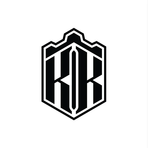Kk字母Logo六边形盾体冠冕几何图形与轮廓样式设计模板 — 图库照片