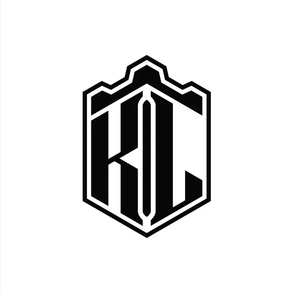 Letra Logo Monograma Hexágono Escudo Forma Corona Castillo Geométrico Con — Foto de Stock