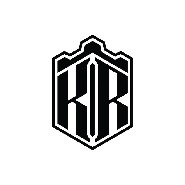 Letter Logo Monogram Altıgen Kalkan Şeklindeki Taç Kale Geometrik Tasarım — Stok fotoğraf
