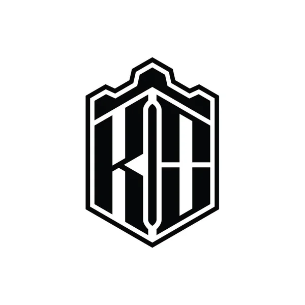Letter Logo Monogram Šestiúhelník Štít Tvar Koruny Zámek Geometrický Obrysem — Stock fotografie