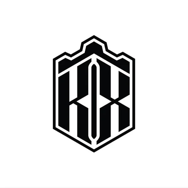 Letter Logo Monogram Šestiúhelník Štít Tvar Koruny Hrad Geometrický Obrysem — Stock fotografie