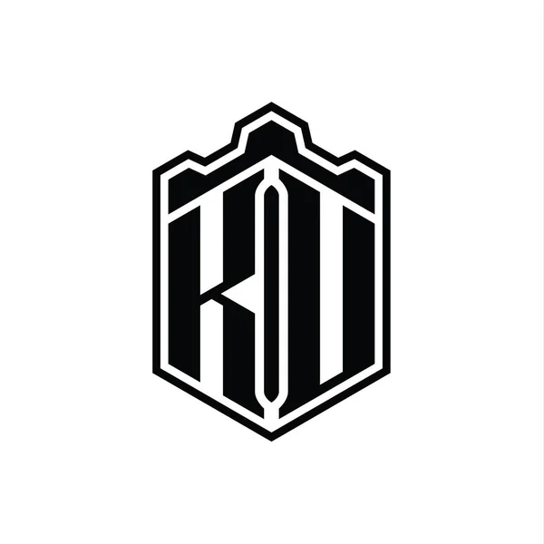 Letter Logo Monogramı Altıgen Kalkanı Şekilli Taç Kale Geometriği Tasarım — Stok fotoğraf