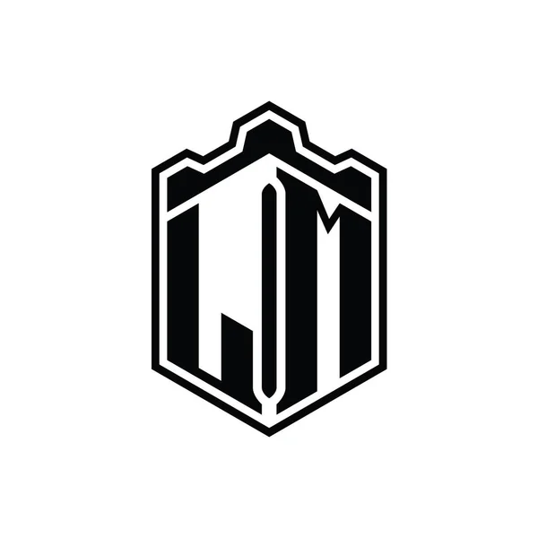Carta Logo Monograma Hexágono Escudo Forma Corona Castillo Geométrico Con — Foto de Stock