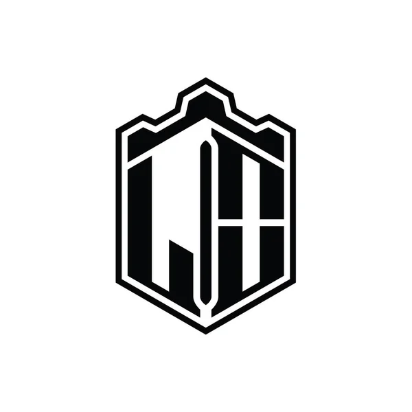 Levél Logo Monogram Hatszög Pajzs Alakú Korona Kastély Geometrikus Körvonalazott — Stock Fotó