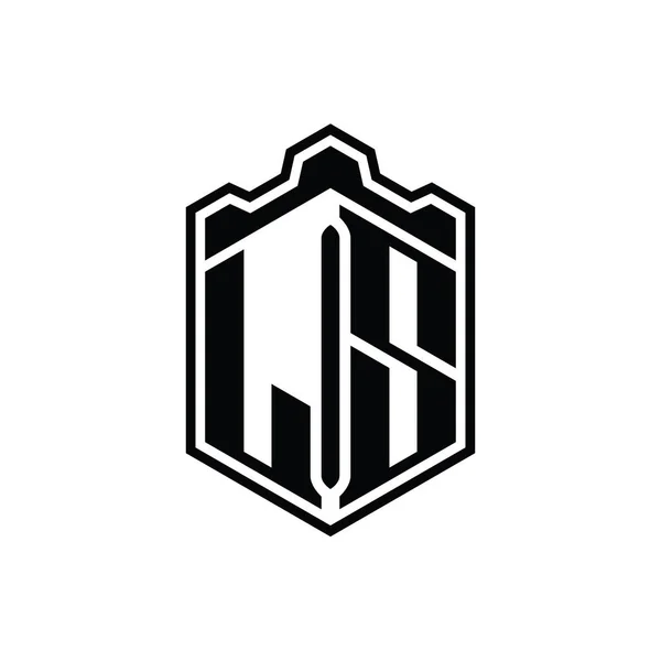 Harfi Logosu Monogram Altıgen Kalkan Şekilli Taç Kale Geometriği Ana — Stok fotoğraf