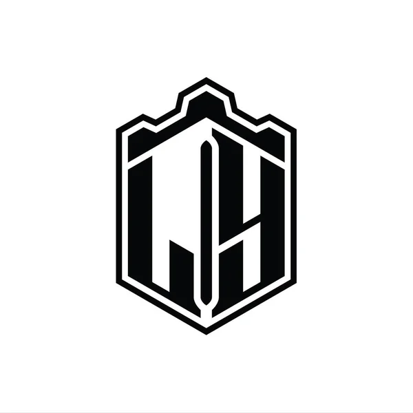Letter Logo Monograma Hexágono Escudo Forma Coroa Castelo Geométrico Com — Fotografia de Stock