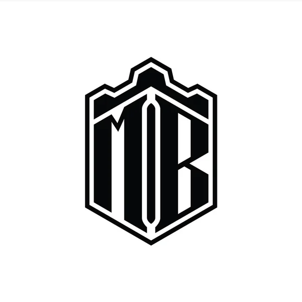 Levél Logo Monogram Hatszög Pajzs Alakú Korona Kastély Geometrikus Vázlatos — Stock Fotó