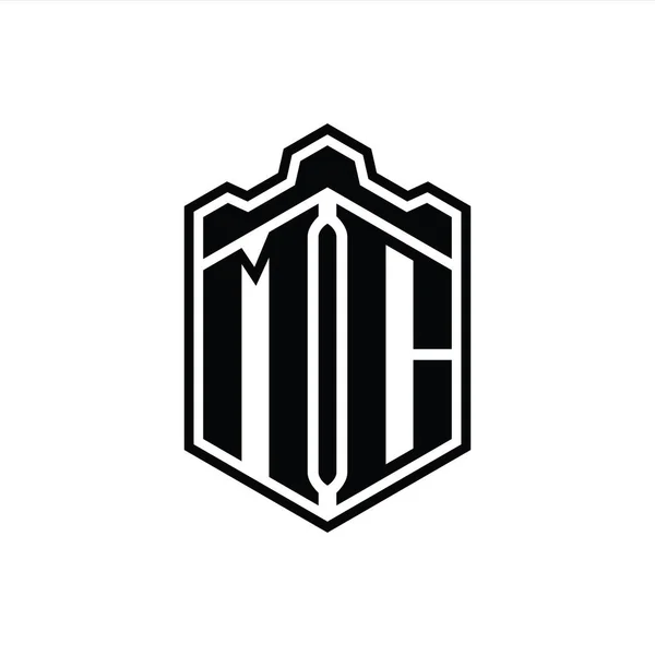 Letter Logo Monogram Šestiúhelník Štít Tvar Koruny Hrad Geometrický Obrysem — Stock fotografie