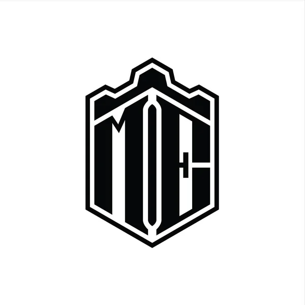 Letter Logo Monogram Altıgen Kalkan Şekilli Taç Kale Geometriği Ana — Stok fotoğraf