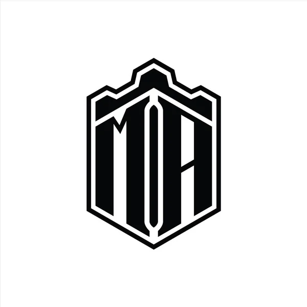 Carta Logo Monograma Hexágono Escudo Forma Coroa Castelo Geométrico Com — Fotografia de Stock