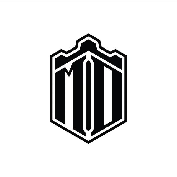 List Logo Monogram Sześciokąt Tarcza Kształt Koronki Zamek Geometryczny Konturu — Zdjęcie stockowe