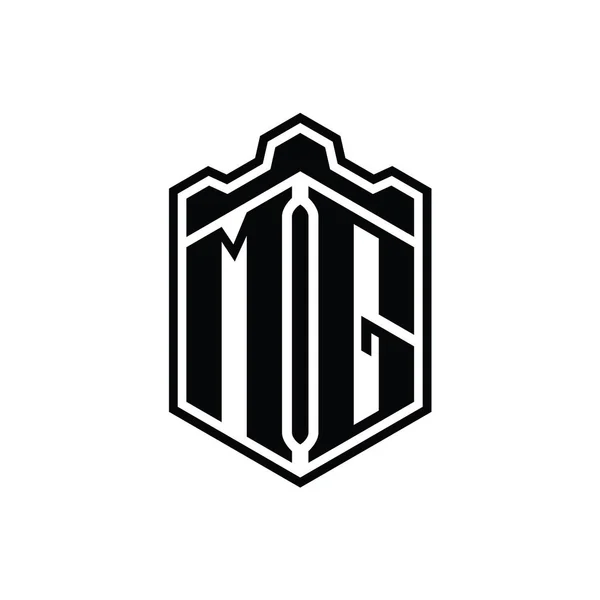 List Logo Monogram Sześciokąt Tarcza Kształt Korony Zamek Geometryczny Zarysem — Zdjęcie stockowe