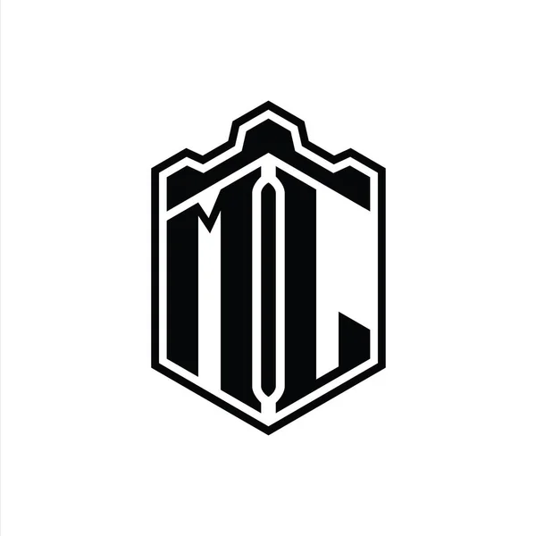 Ml字母Logo六边形盾形冠几何图案 带有轮廓样式设计模板 — 图库照片