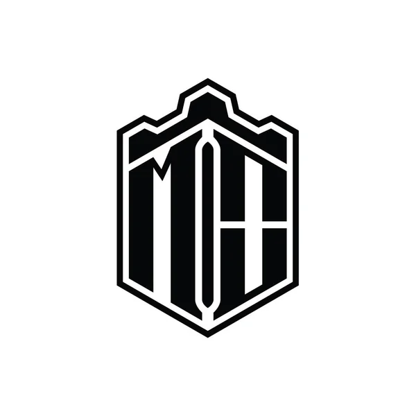 Harfi Logosu Monogram Altıgen Kalkanı Şeklindeki Taç Kale Geometriği Tasarım — Stok fotoğraf