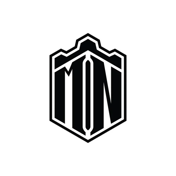 Harfli Logo Monogram Altıgen Kalkan Şeklindeki Taç Kale Geometriği Tasarım — Stok fotoğraf