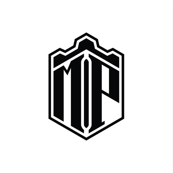Harfi Logosu Monogram Altıgen Kalkan Şekilli Taç Kale Geometriği Tasarım — Stok fotoğraf
