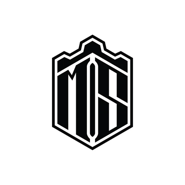 Letter Logo Monogram Zeshoek Schild Vorm Kroon Kasteel Geometrisch Met — Stockfoto