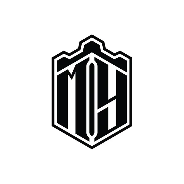 Letter Logo Monogram Hatszög Pajzs Alakú Korona Kastély Geometrikus Vázlatos — Stock Fotó