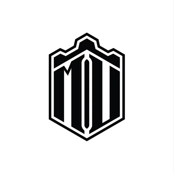 Mu字母Logo六边形盾体冠冕几何图形与轮廓样式设计模板 — 图库照片