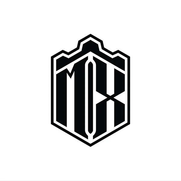 Літера Логотип Монограма Шестикутника Фігури Коронний Замок Геометричний Шаблоном Контурного — стокове фото