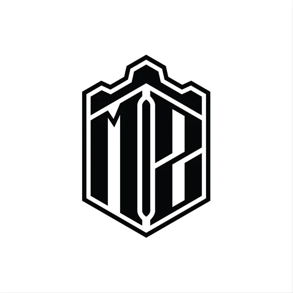 Mz字母Logo六边形盾体冠冕几何图形与轮廓样式设计模板 — 图库照片