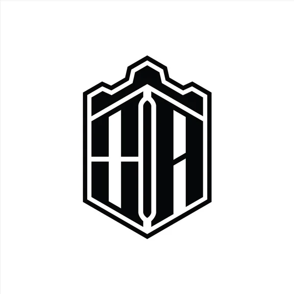 Harf Logosu Monogram Altıgen Kalkan Şeklindeki Taç Kale Geometriği Ana — Stok fotoğraf