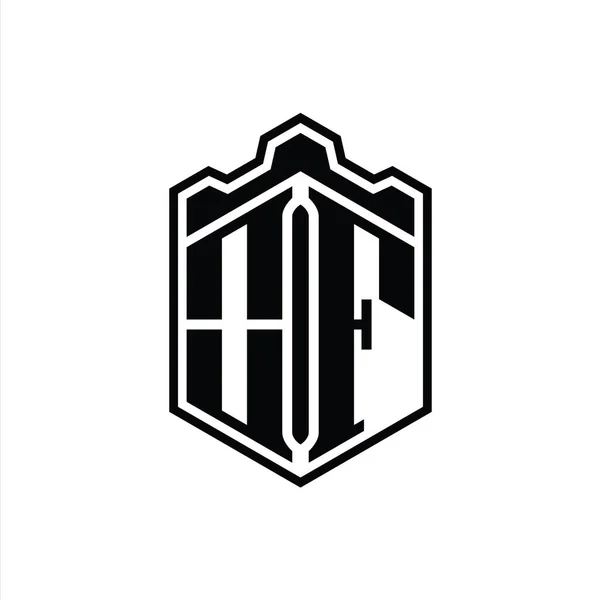 Letter Logo Monograma Hexágono Escudo Forma Corona Castillo Geométrico Con — Foto de Stock
