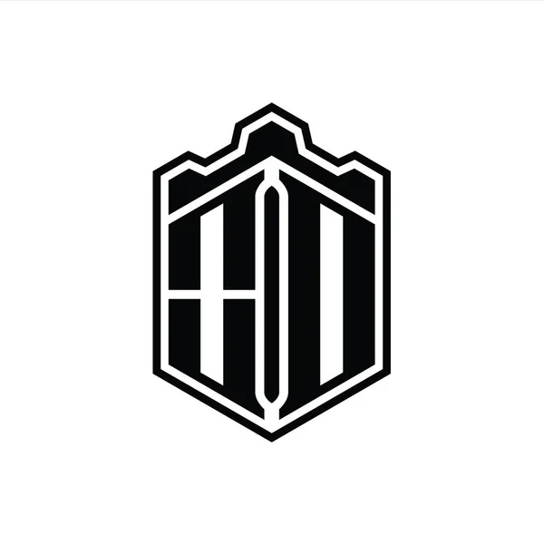 Letter Logo Monogram Zeshoek Schildvorm Kroon Kasteel Geometrisch Met Omtrek — Stockfoto