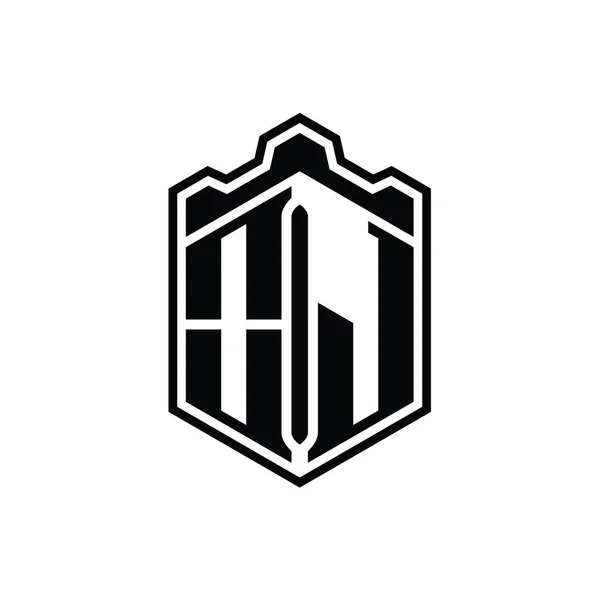 Letter Logo Monogram Hexagon Sköld Form Krona Slott Geometriska Med — Stockfoto
