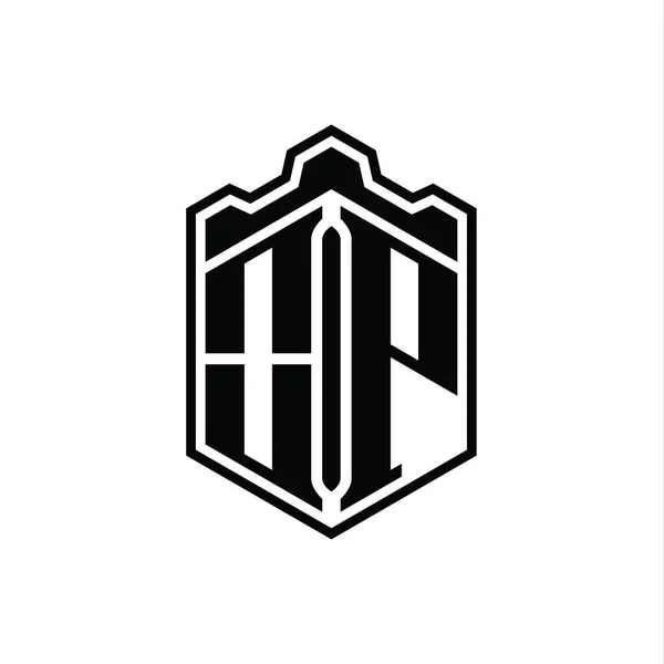 Brief Logo Monogram Zeshoek Schildvorm Kroon Kasteel Geometrisch Met Omtrek — Stockfoto
