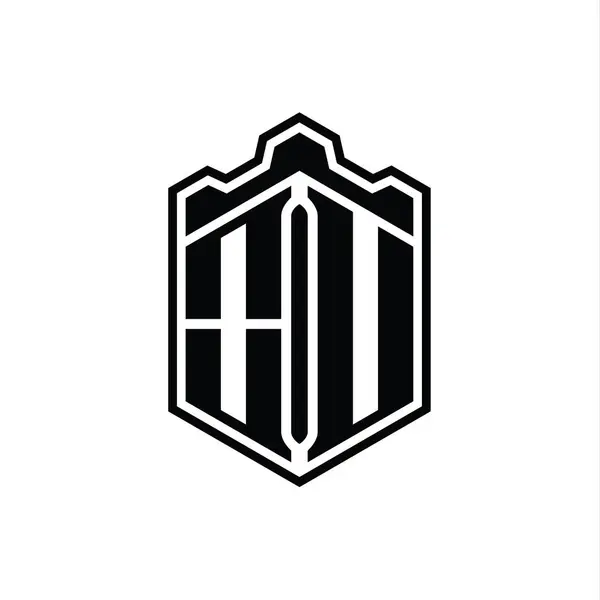 Harfi Logo Monogramı Altıgen Kalkanı Şeklindeki Taç Kale Geometriği Ana — Stok fotoğraf
