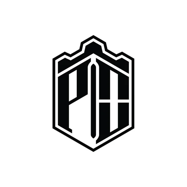 Letter Logo Monogram Hexagon Shield Shape Crown Castle Geometric Outline — 图库照片