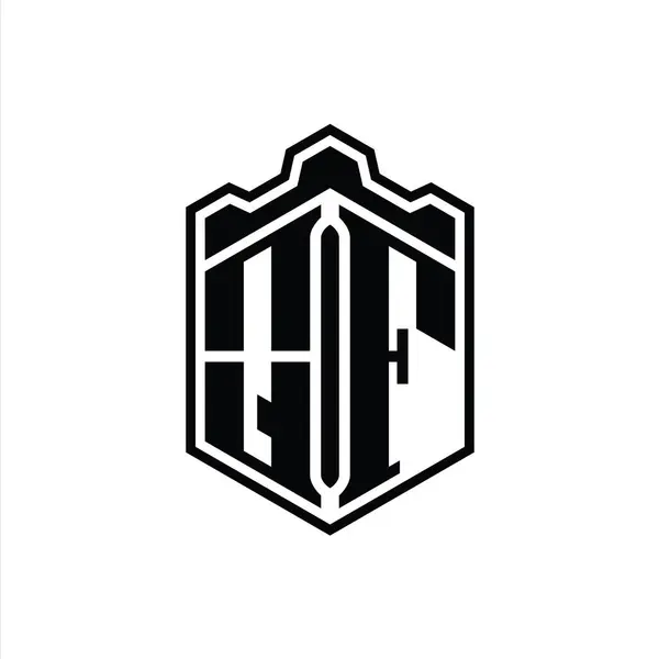 Qf字母Logo六边形盾体冠冕几何与轮廓样式设计模板 — 图库照片