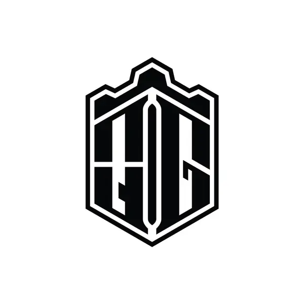 Harfi Logo Monogramı Altıgen Kalkanı Şekilli Taç Kale Geometriği Tasarım — Stok fotoğraf